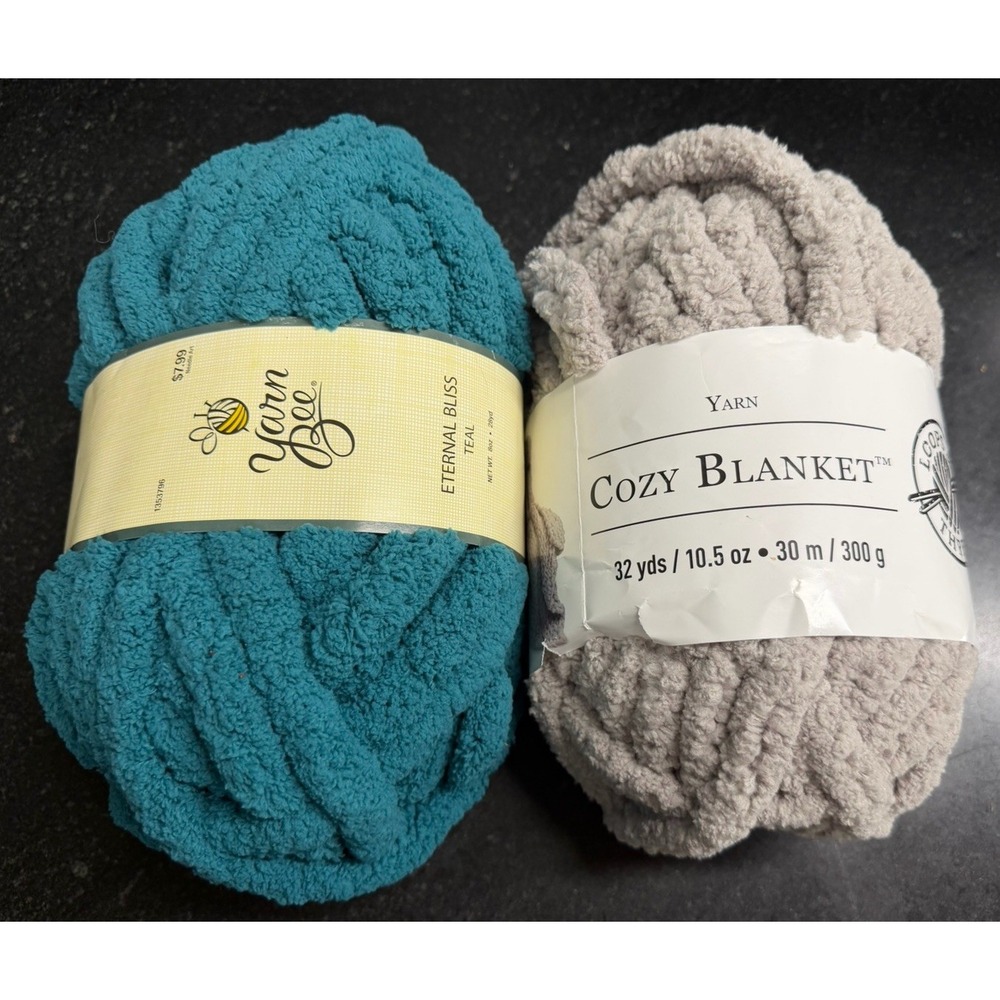 Yarn Bee Eternal Bliss Teal & Loops Threads Cozy Blanket Gray Jumbo Yarn Lot